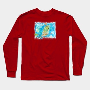 Grenada_Illustrated_Travel_Map_With_RoadsM Long Sleeve T-Shirt